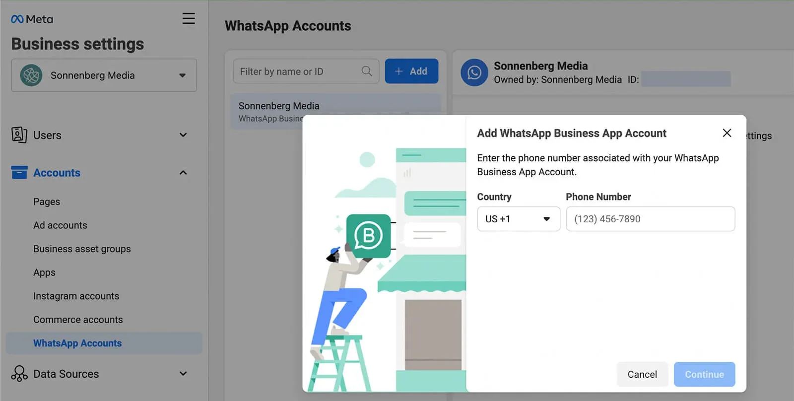 Adding a WhatsApp Business Account in meta business suite