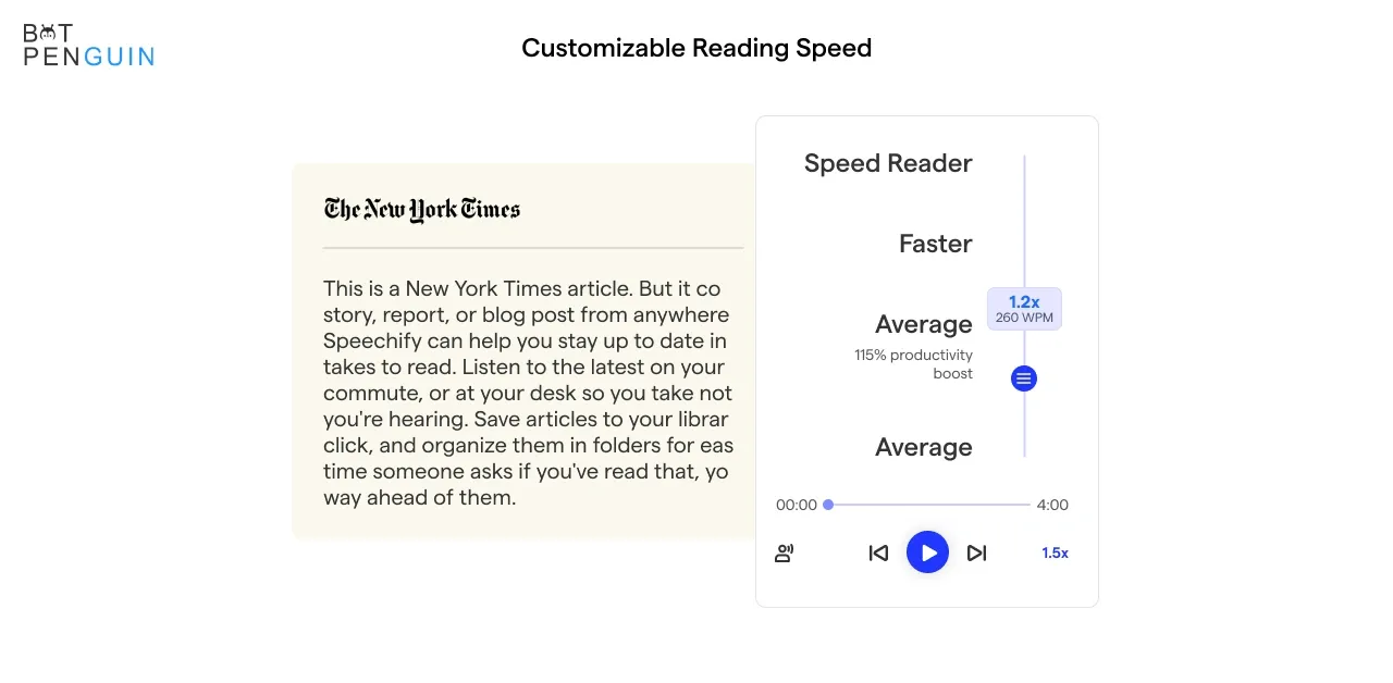 Customizable reading speed