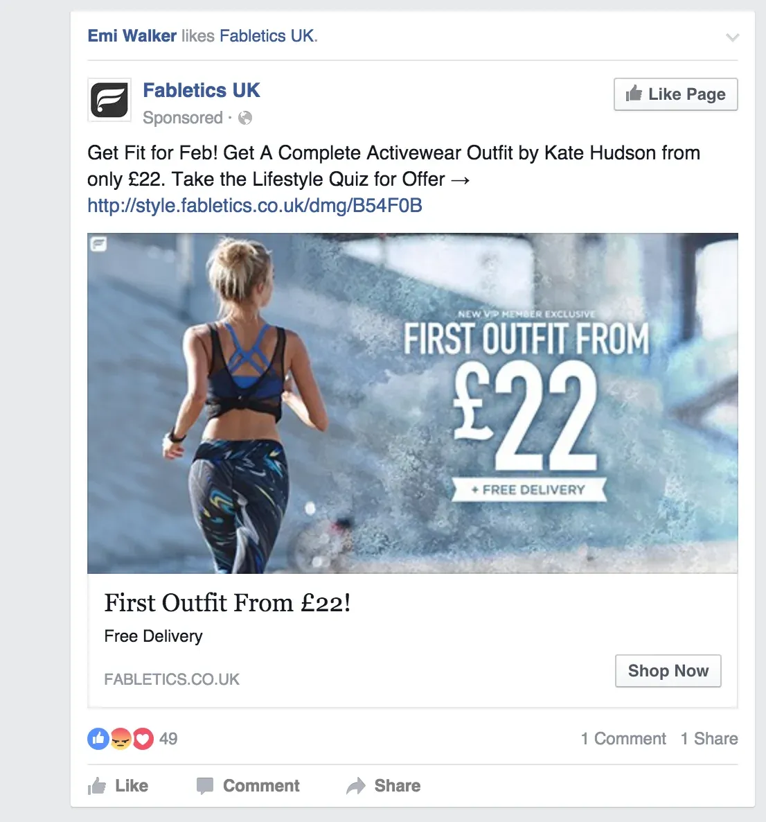 Fabletics facebook marketing