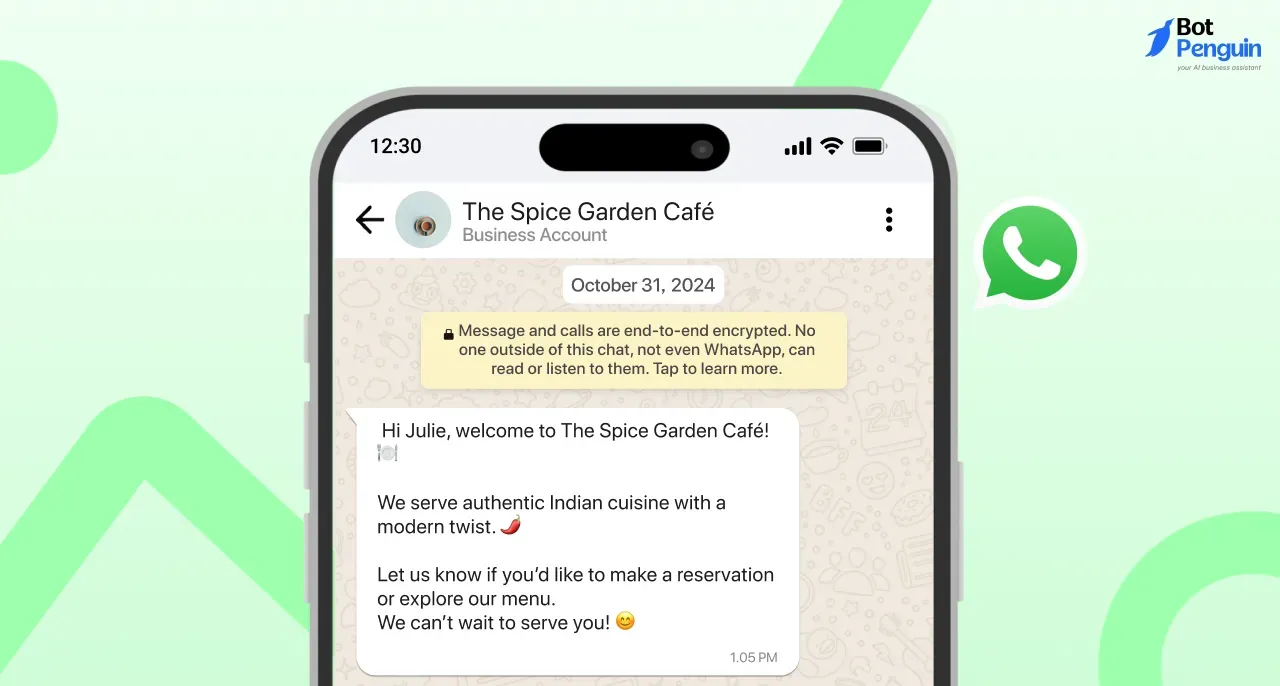 WhatsApp introduction message for Restaurant and Café Businesses