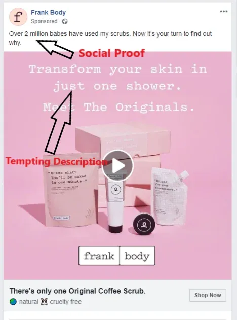 Frank Body facebook marketing