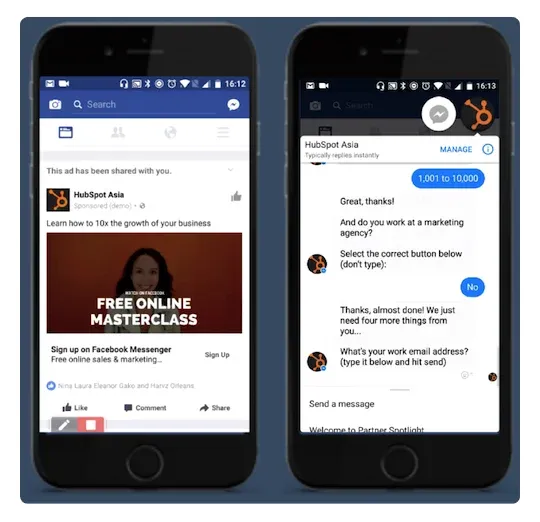 HubSpot using facebook chatbot