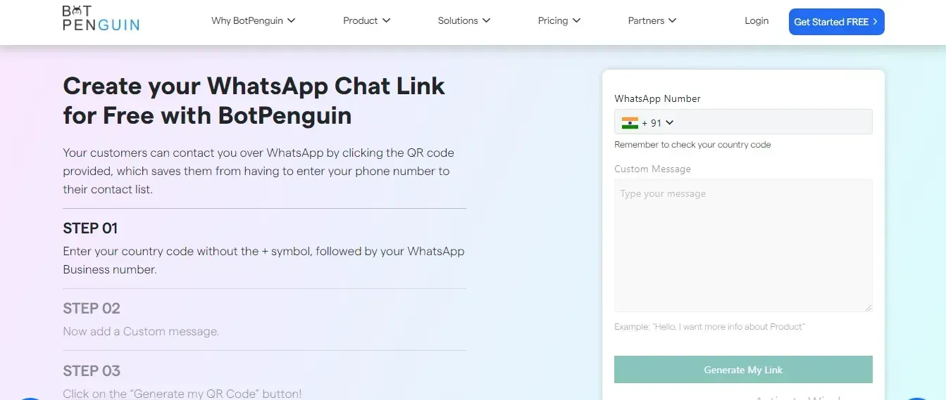 Creating a WhatsApp Link Using BotPenguin’s FREE WhatsApp Link Generator