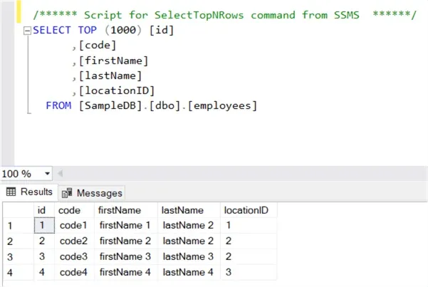 Database query examples: MSSQL