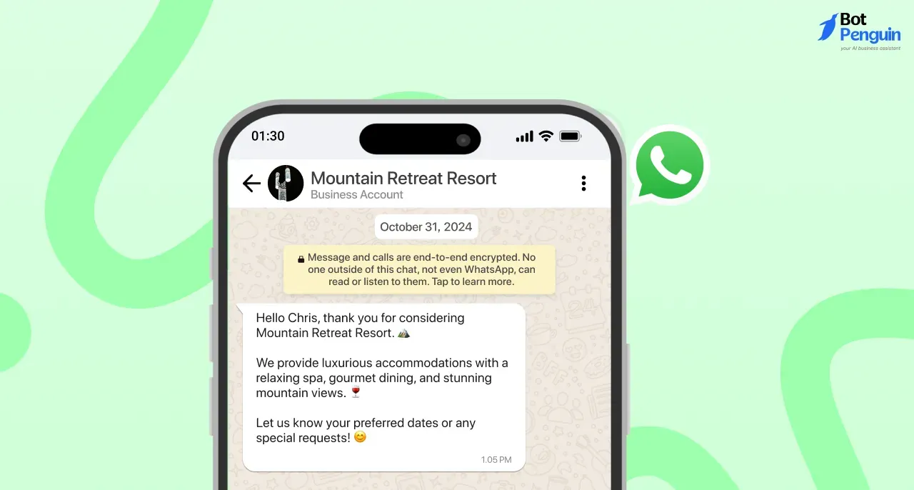 Whatsapp Business Introduction Message for Hotel and Resort