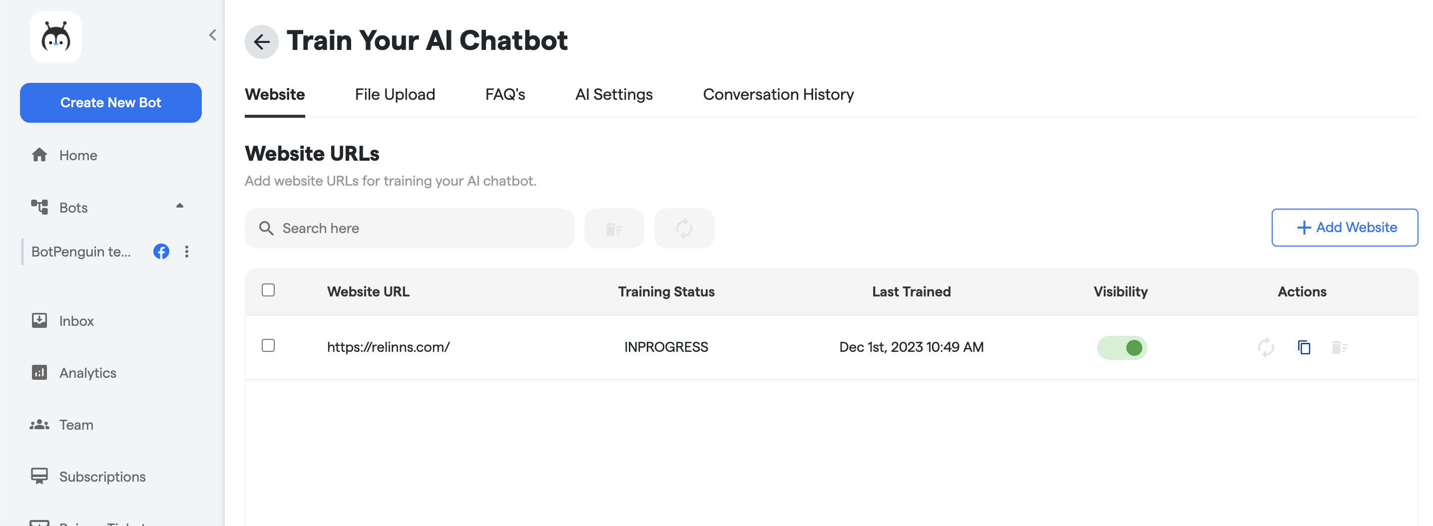 Train your AI Chatbot in BotPenguin