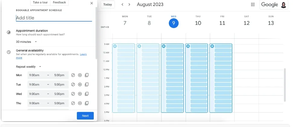 Simplified appointment slots tool