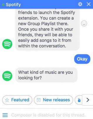 spotify making use of facebook chatbot