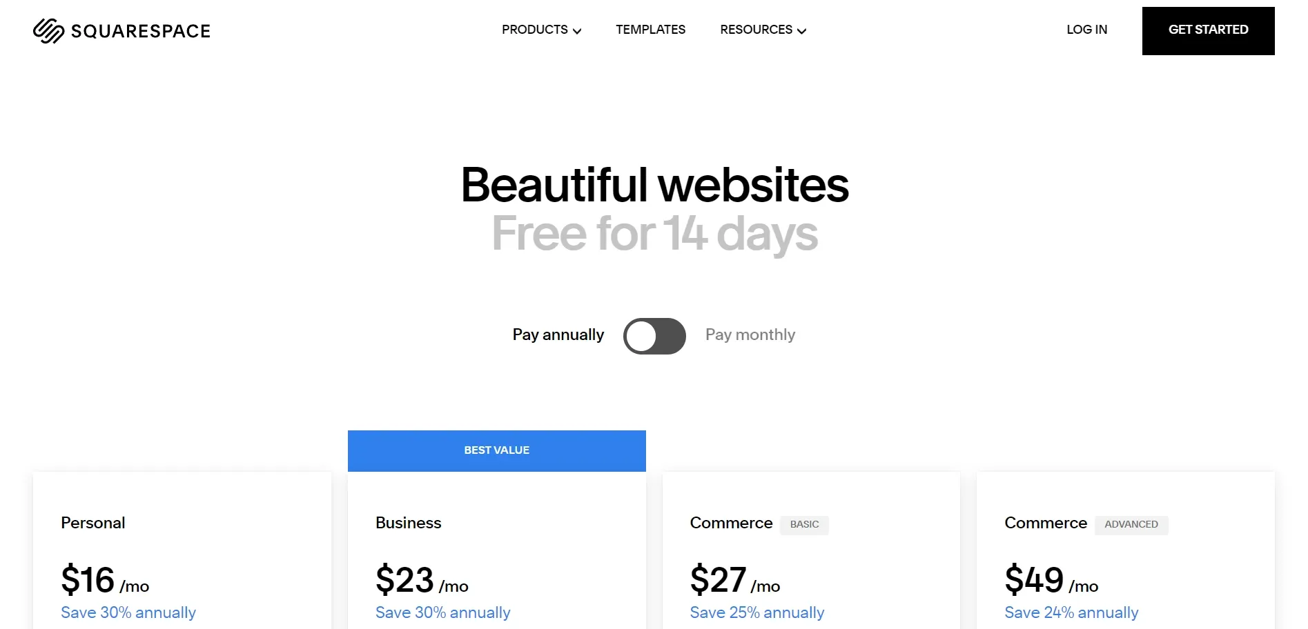 Squarespace pricing