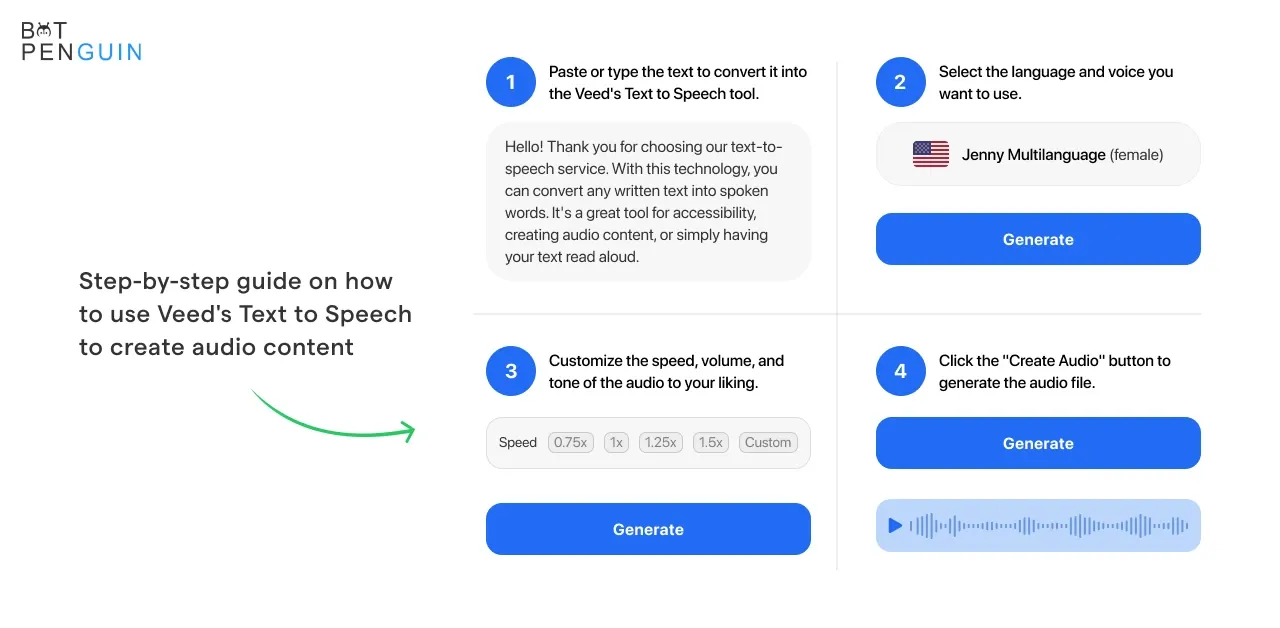 Step-by-step guide on how to use Veed's Text to Speech to create audio content