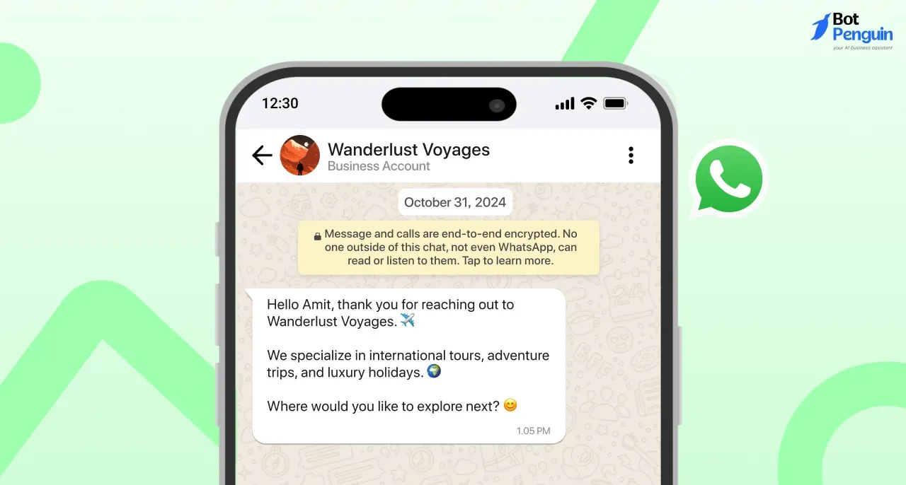 WhatsApp Business introduction message for Travel & Tourism