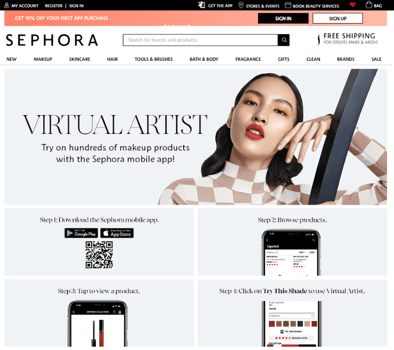 Examples of Omni-channel Chatbots: Sephora virtual artist