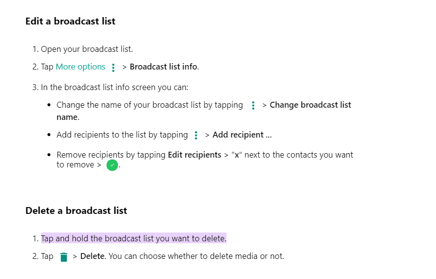 Editing WhatsApp Broadcast Settings