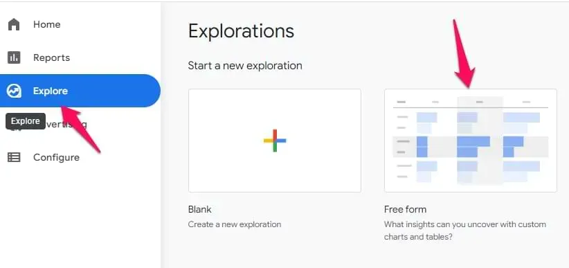 Create a new report in 'Explorations'