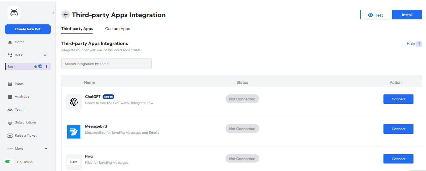 integrating third party apps in botpenguin