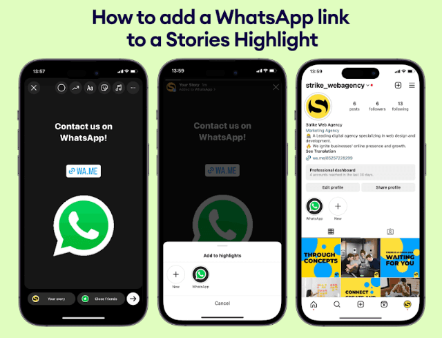 Adding Instagram WhatsApp Link in Highlight