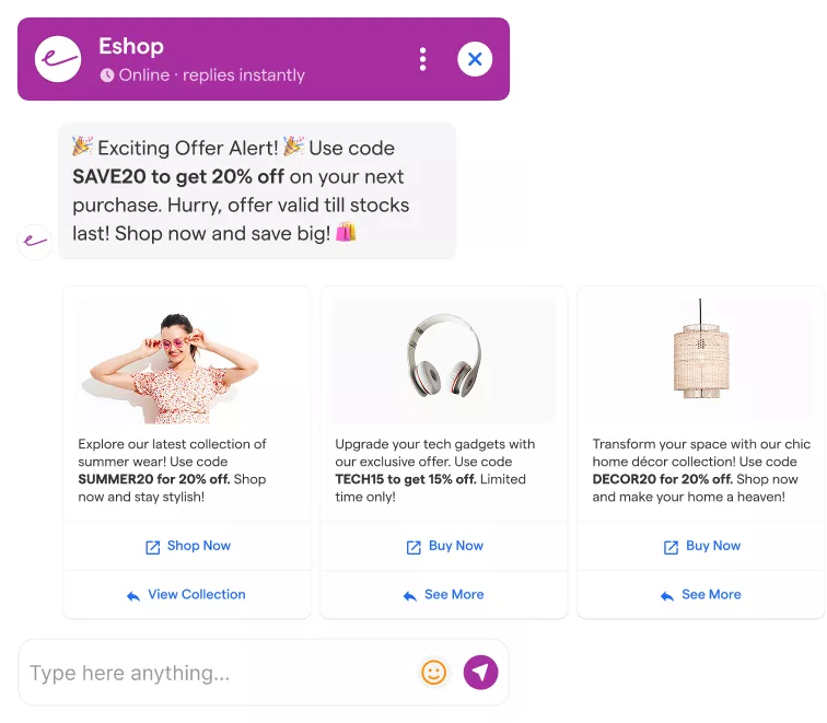 BotPenguin ecommerce chatbot interface showing cart recovery and product support