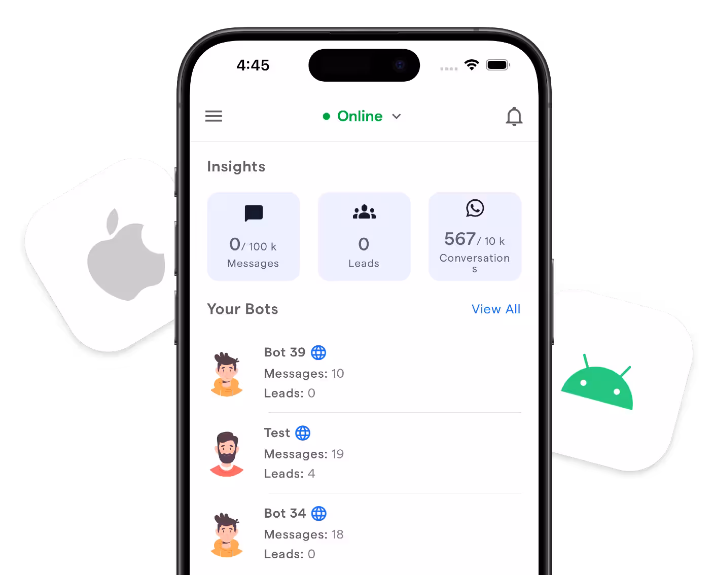 BotPenguin mobile app screenshot on a smartphone