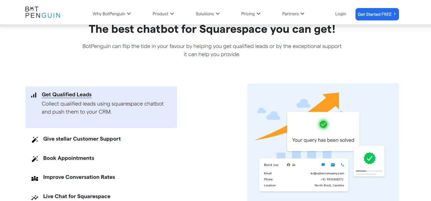 BotPenguin's chatbot for Squarespace