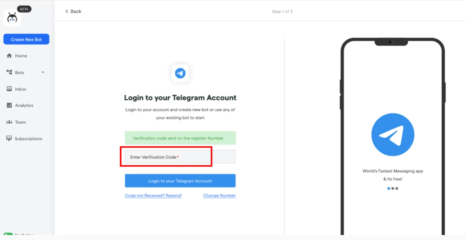 Verify your account on telegram