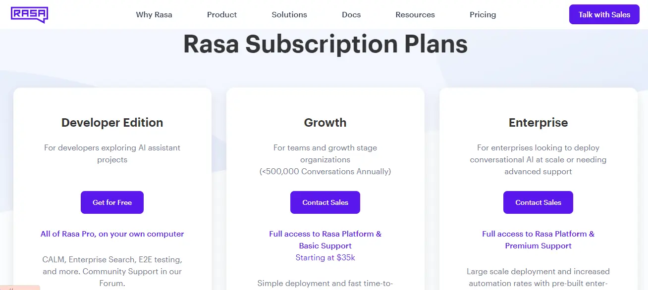 Rasa's Pricing Structure